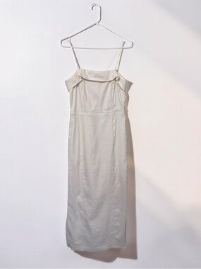 Bailey 44 Ivory Satin Midi Dress Side Slit Spaghetti Strap Made in USA Medium